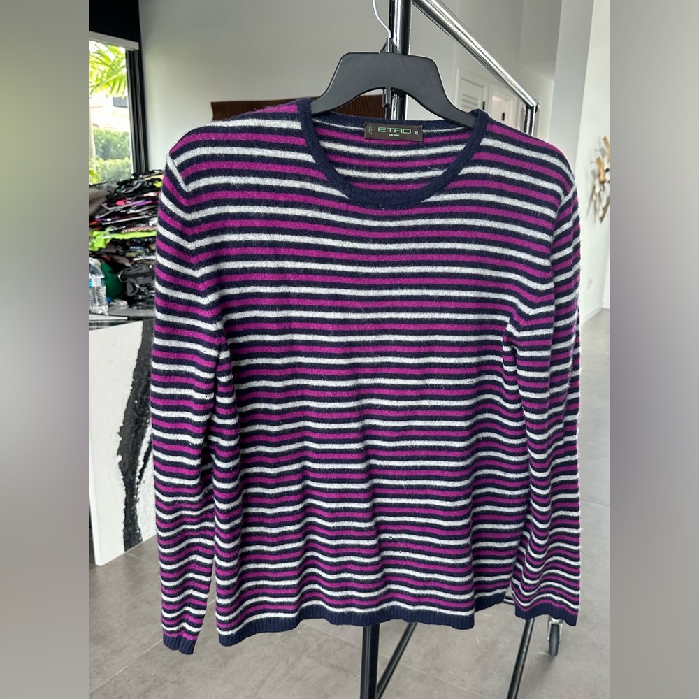 Etro Navy and Magenta Striped Knit